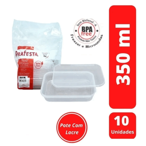 Pote C/ lacre Retangular -Prafesta- 350ML C/10