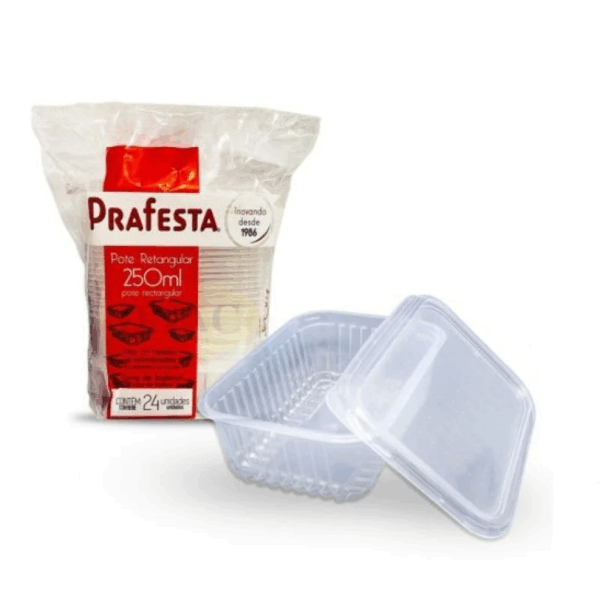 Pote Retangular C/Tampa -Prafesta- 250ML C/24